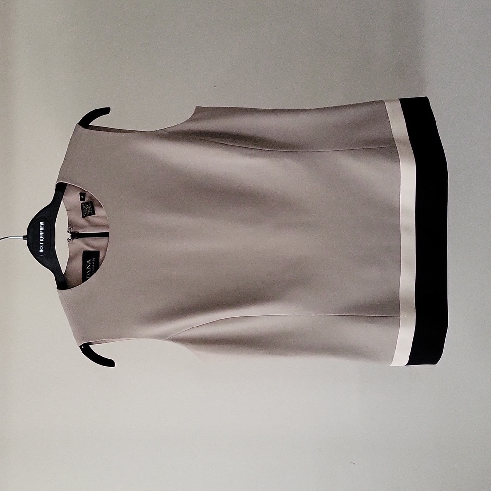 Dana Buchman Vintage Taupe Sleeveless Colorblock Shell with Black & Cream Trim